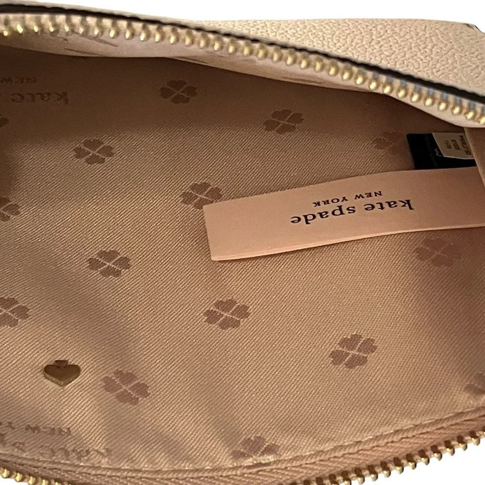 Kate Spade New‎ York Wristlet Clutch Pink Beige Leather Zip Top Purse Bag